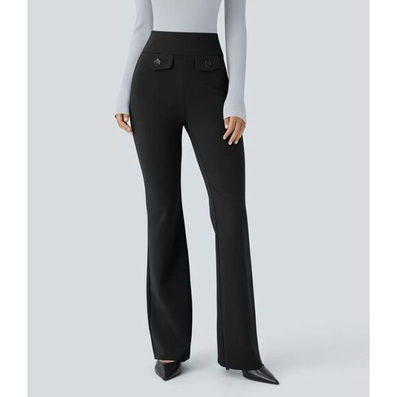 Halara Flex High Waisted Decorative Button Back Pocket Slight Flare Work Pants S - Picture 3 of 13